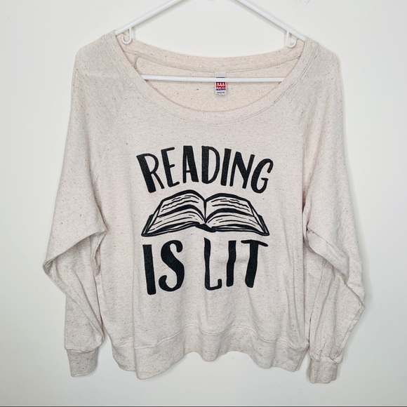 Tops - Reading is Lit Tri-Blend Tan Comfy Sweatshirt L